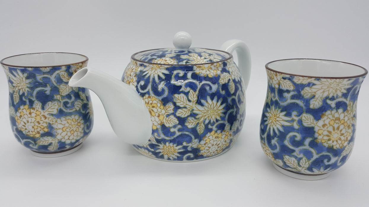 TEA SET PATTERNBLUE YELLOW X2